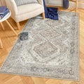 KUTA Area Rug 3x5 Oriental Ivory Grey Yellow - Washable Low-Pile Rug