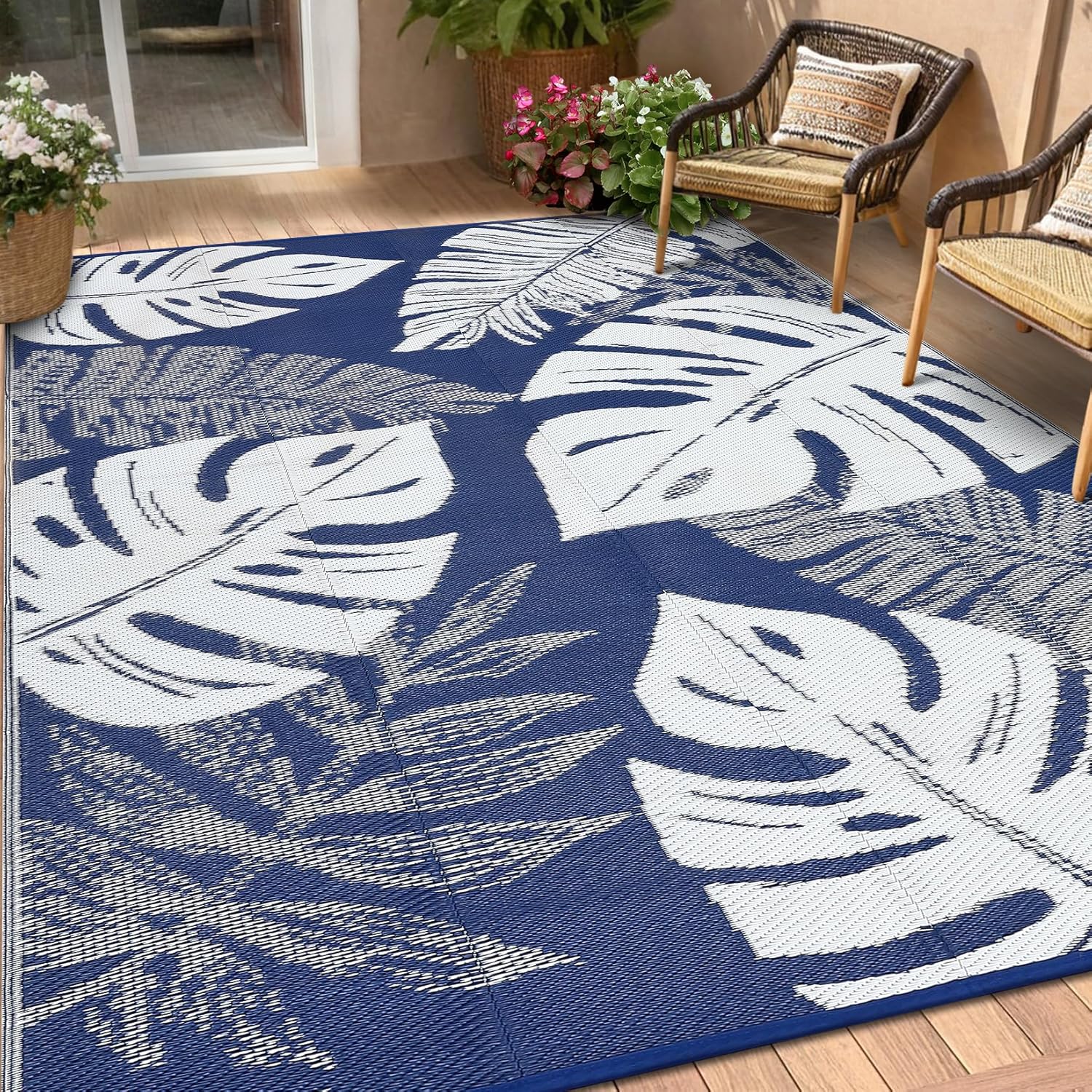 Outdoor Rug Waterproof 8 x 10 Reversible Plastic Straw Rug