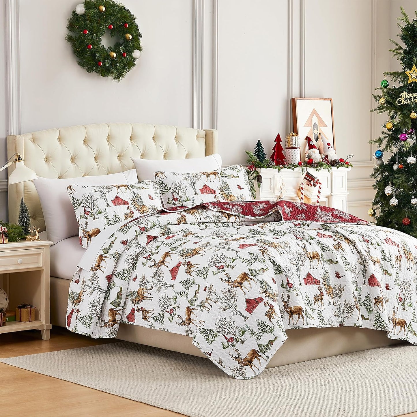 Christmas Quilt Twin/Twin XL Set with Reversible Design