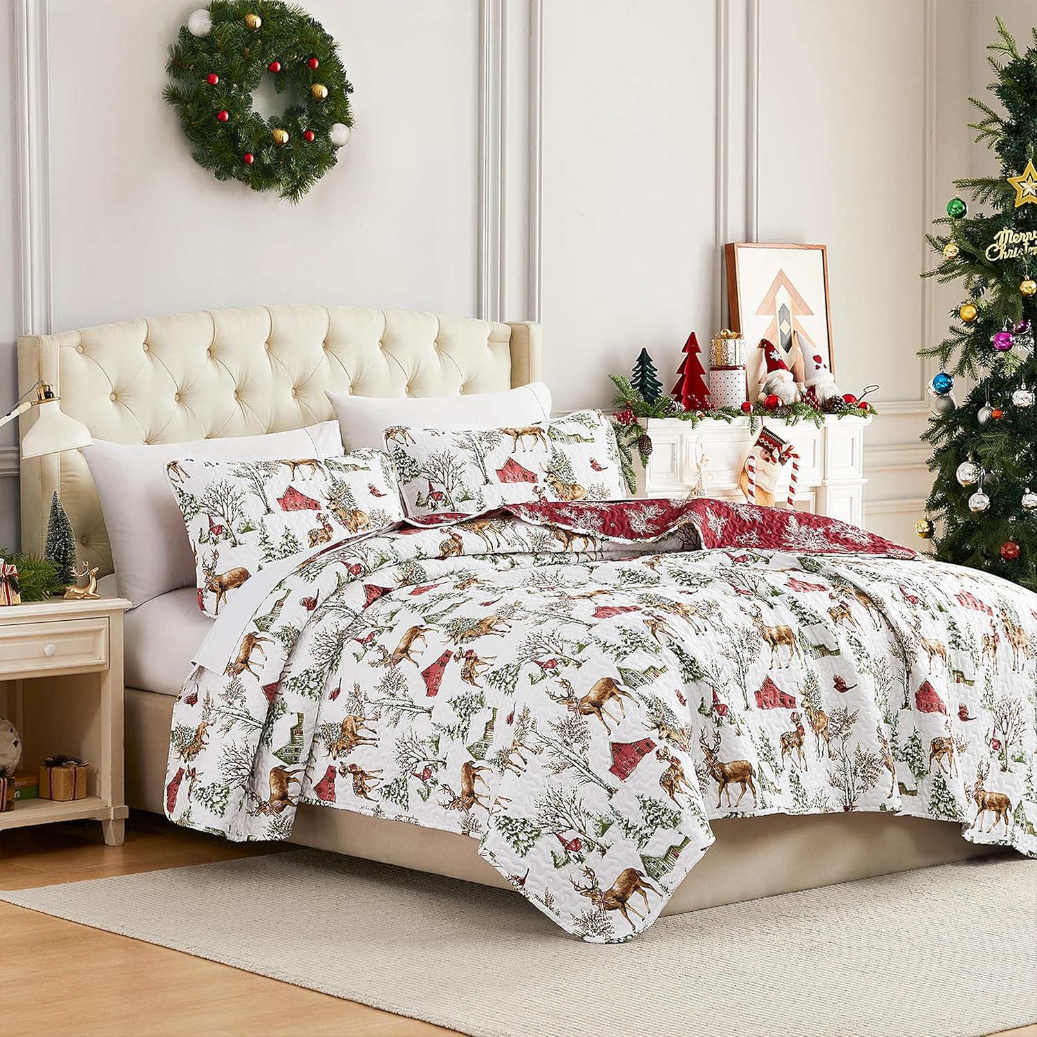 Christmas Quilt Twin/Twin XL Set with Reversible Design