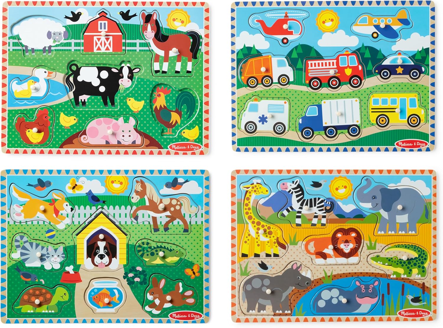 Melissa & Doug Wooden Peg Puzzle Set for Toddlers and Preschoolers