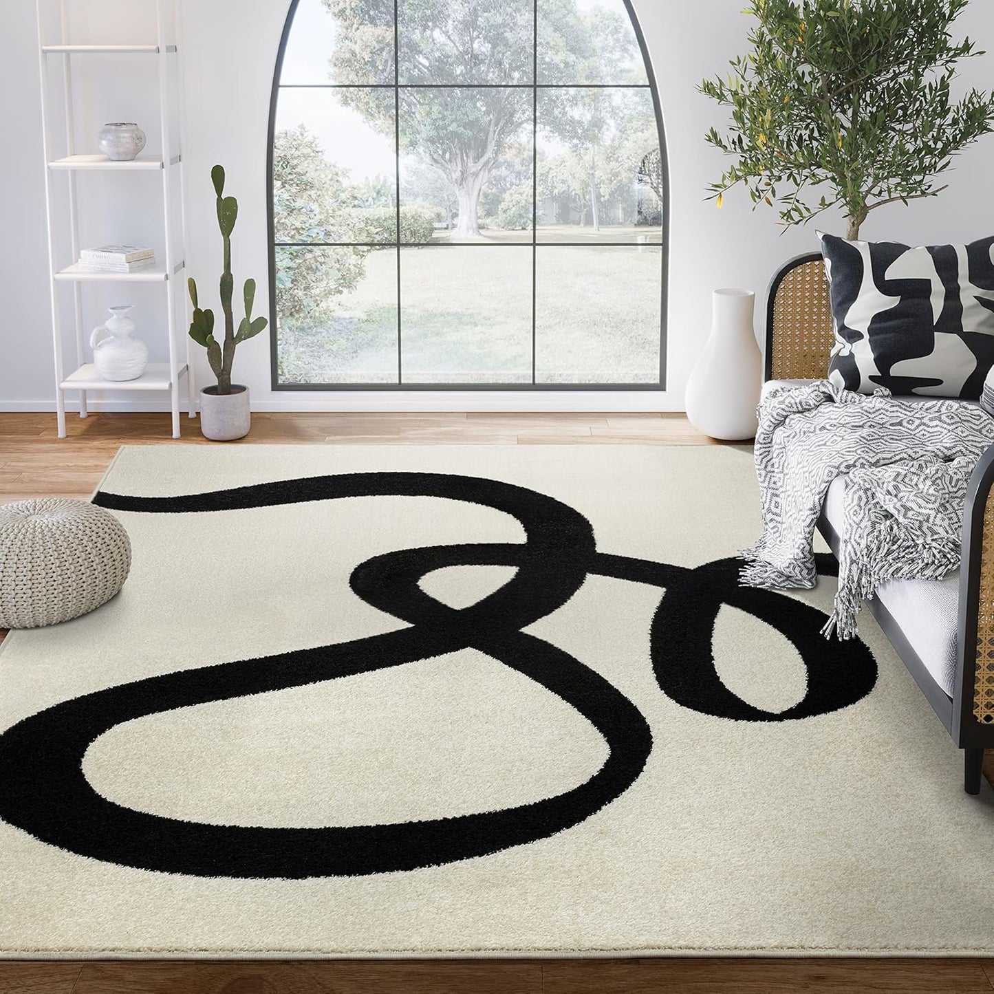 Abani Abstract Beige/Black Area Rug - Modern Design for Living Rooms
