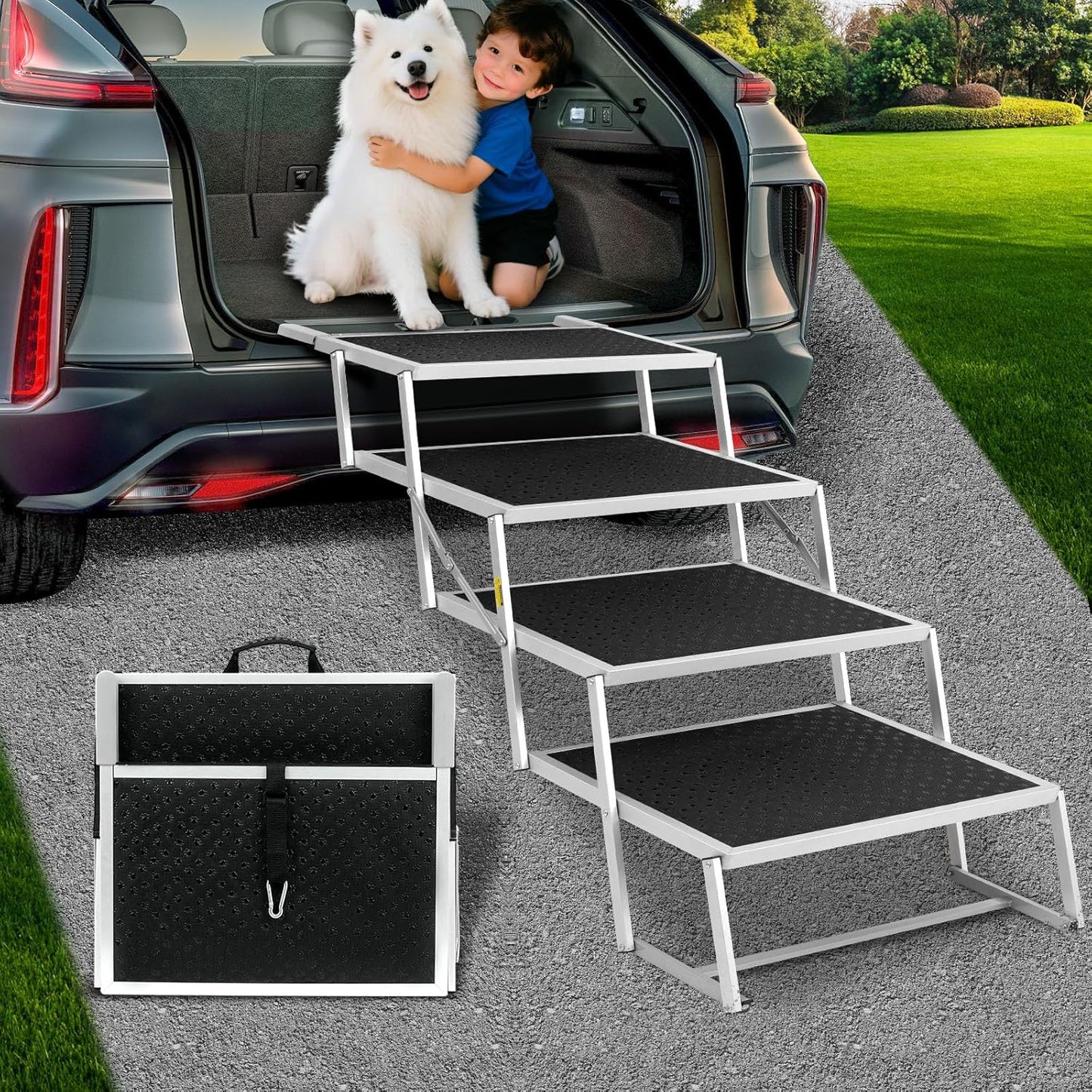 Extra Wide Dog Stairs for Large Dogs - Portable Pet Steps