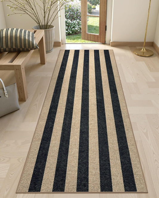 Lahome Striped Easy Jute Kitchen Runner Rug for Entryway