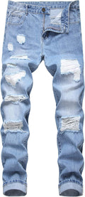 DANT BULUN Men's Ripped Slim Fit Straight Leg Denim Jeans (Style QFTQ)