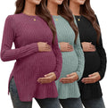 3 Pack Womens Maternity Shirts Ribbed Long Sleeve Tunic Tees
