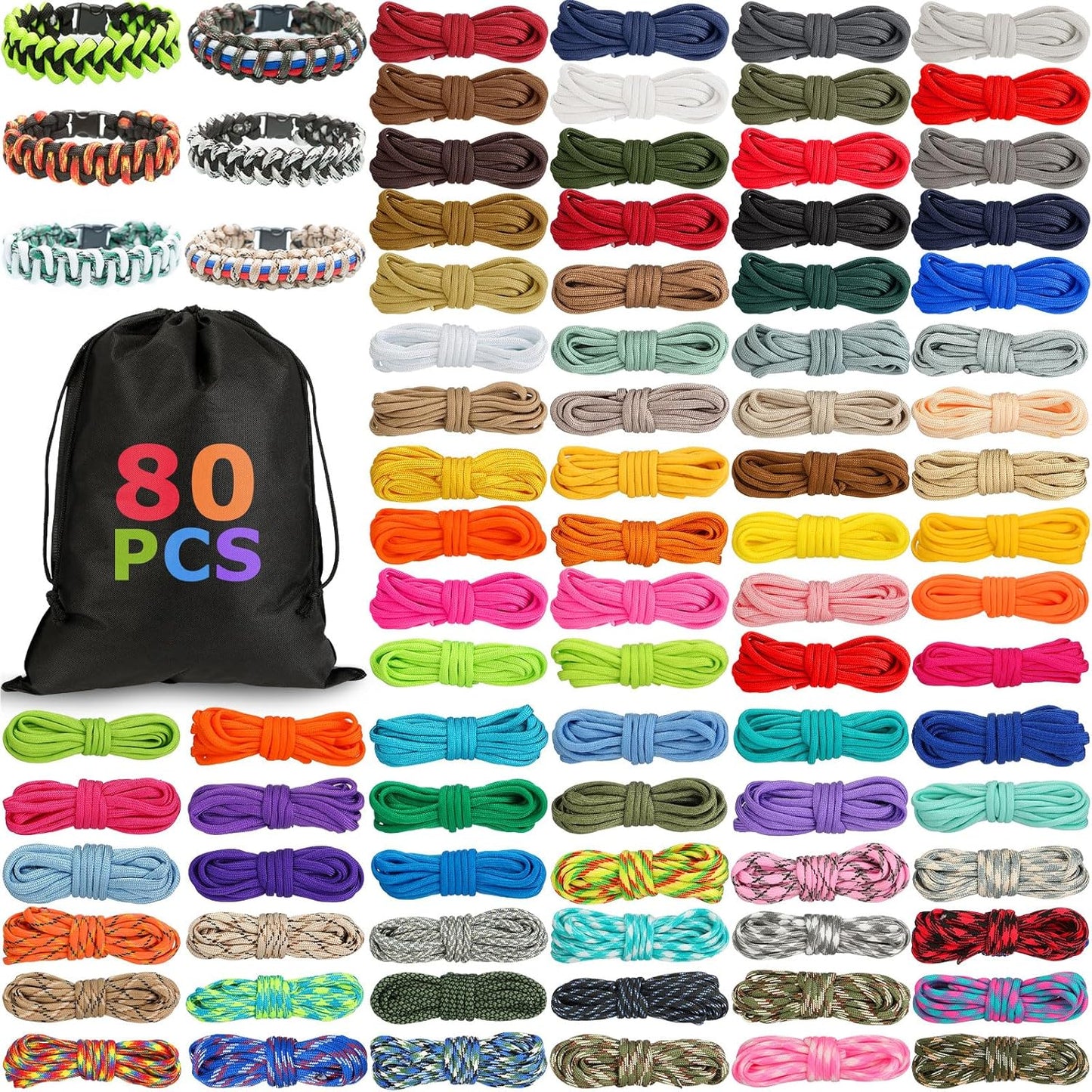 Riakrum 80 Pcs Paracord 550 for Crafting and DIY Projects