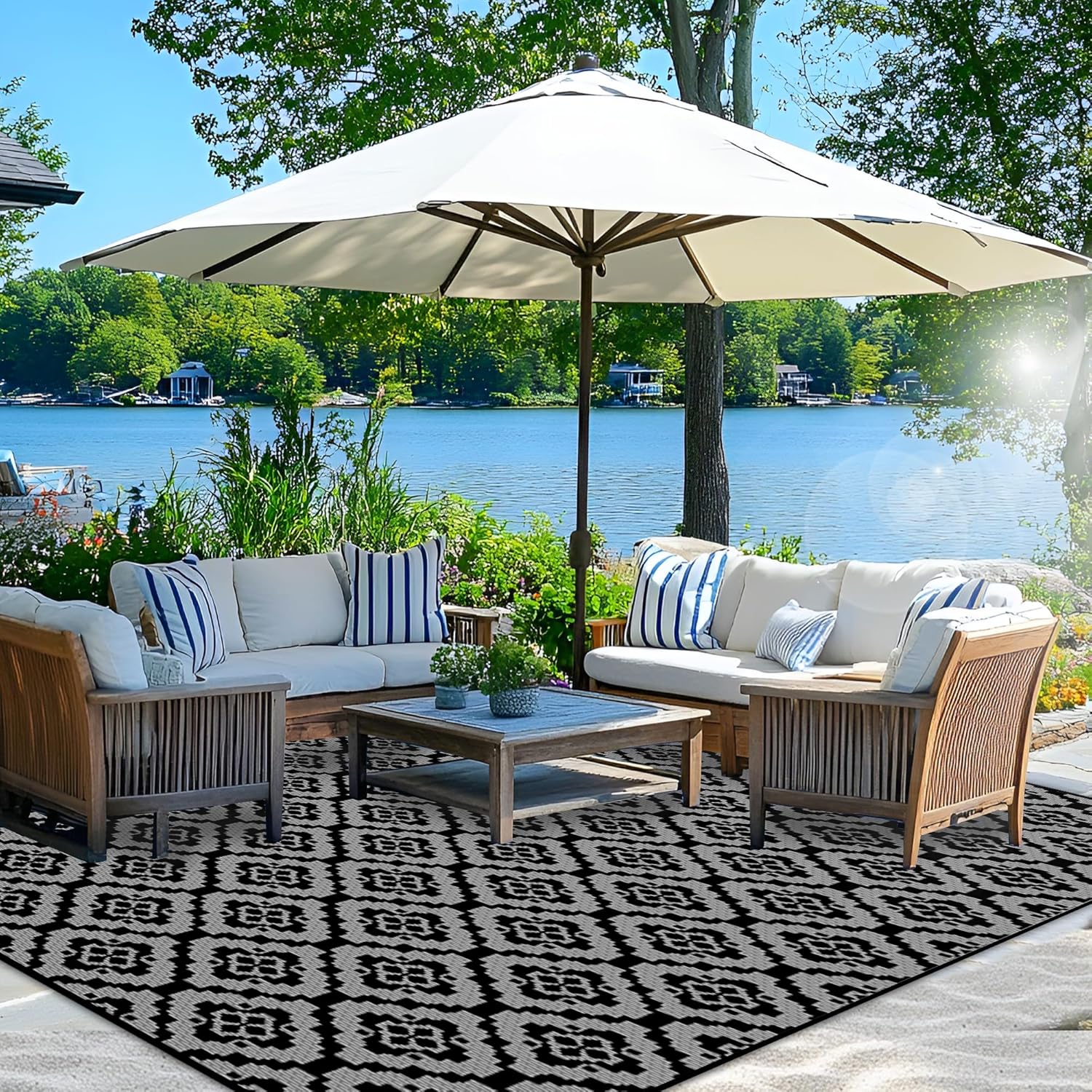 Reversible Outdoor Rug 8x10 ft Waterproof for Patio and RV