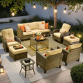 Beige 9-Piece Patio Furniture Set - Deep Seat Rattan Conversation Set