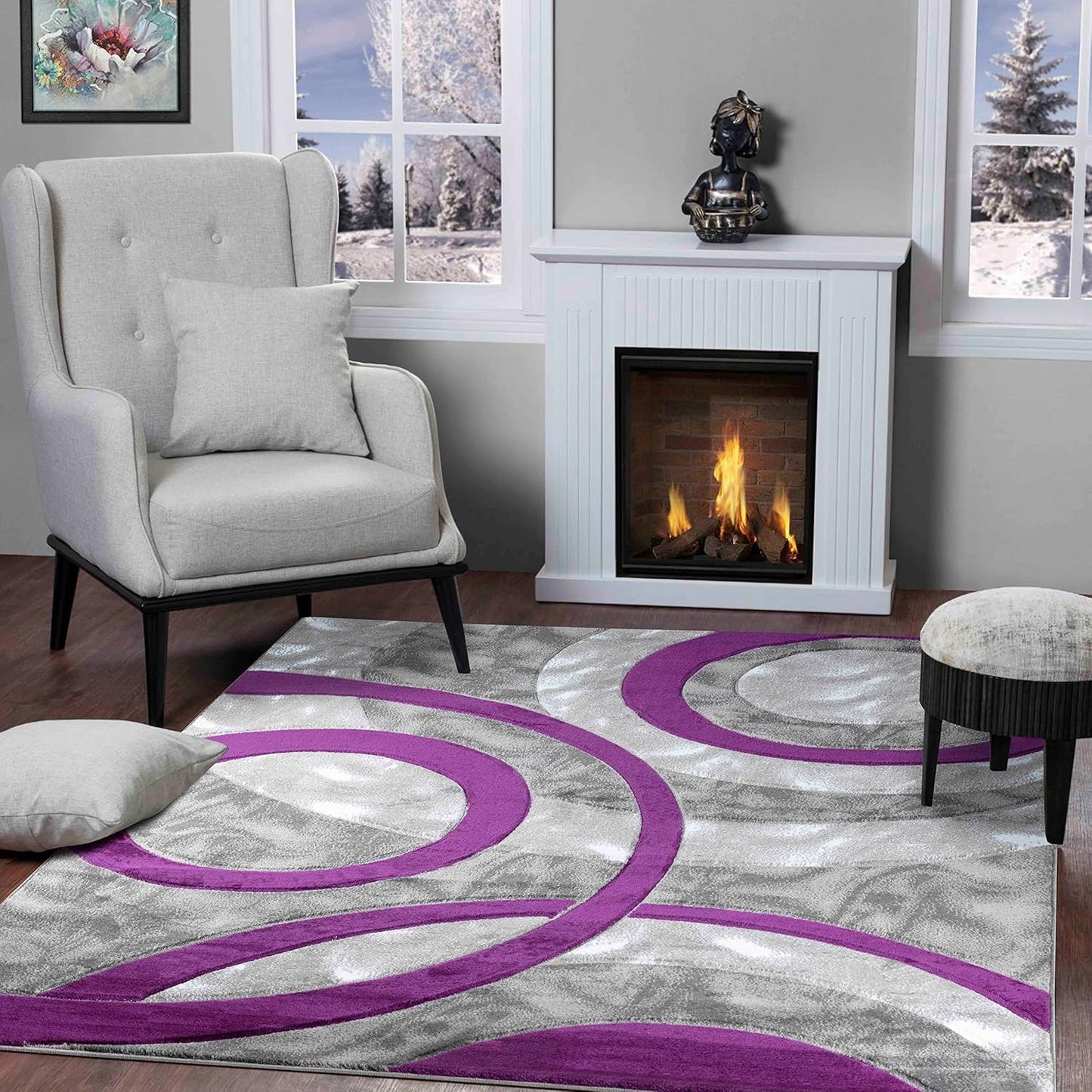 Modern 8x10 Purple Circles Area Rug for Living Room and Bedroom