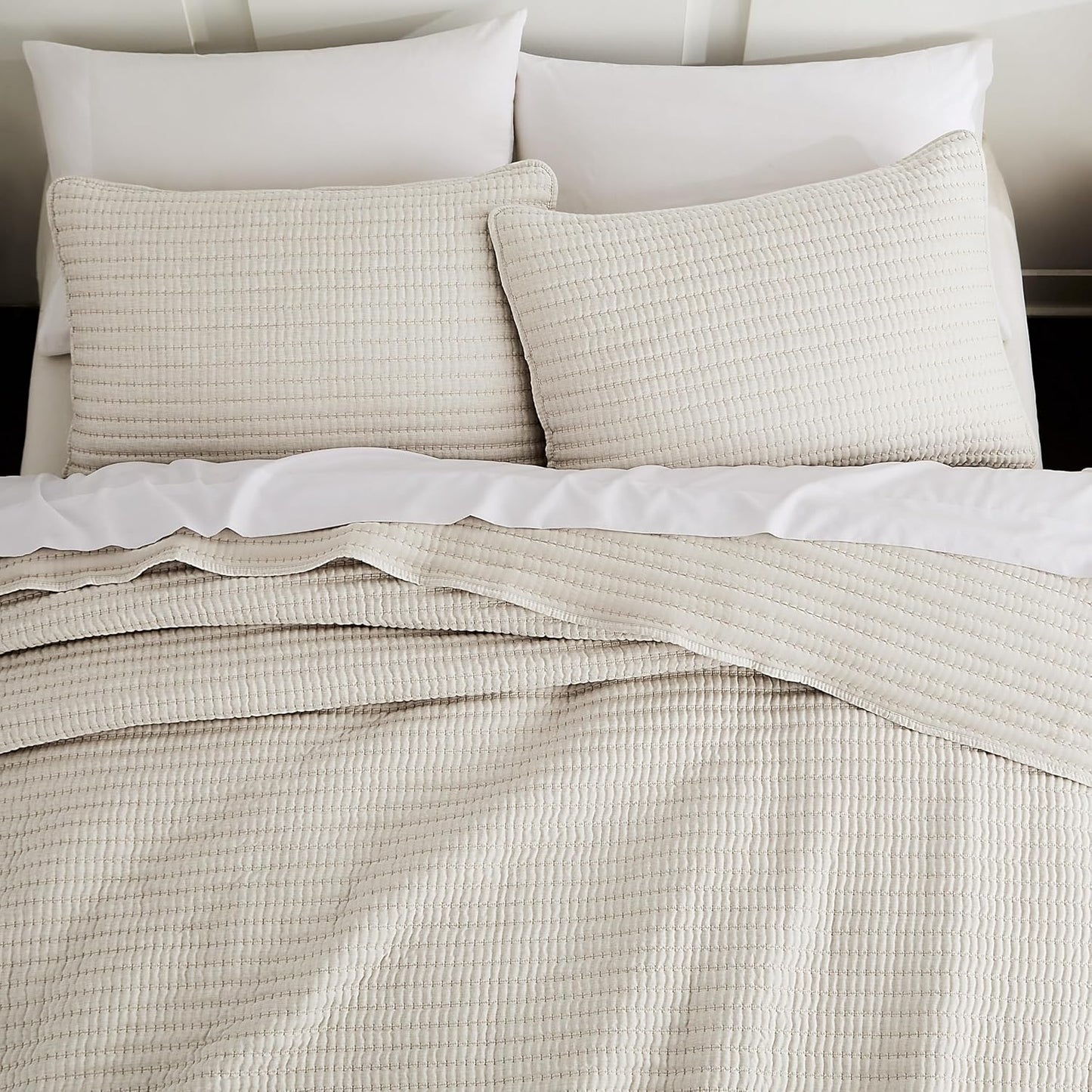 WDCOZY Beige Pick Stitch King Size Quilt Set for Cozy Bedrooms