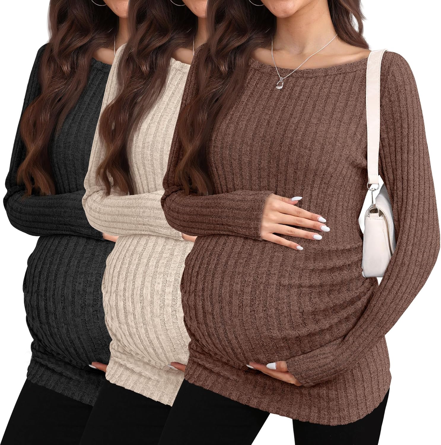 3 Pack Fall Maternity Shirts Long Sleeve Cozy Sweaters