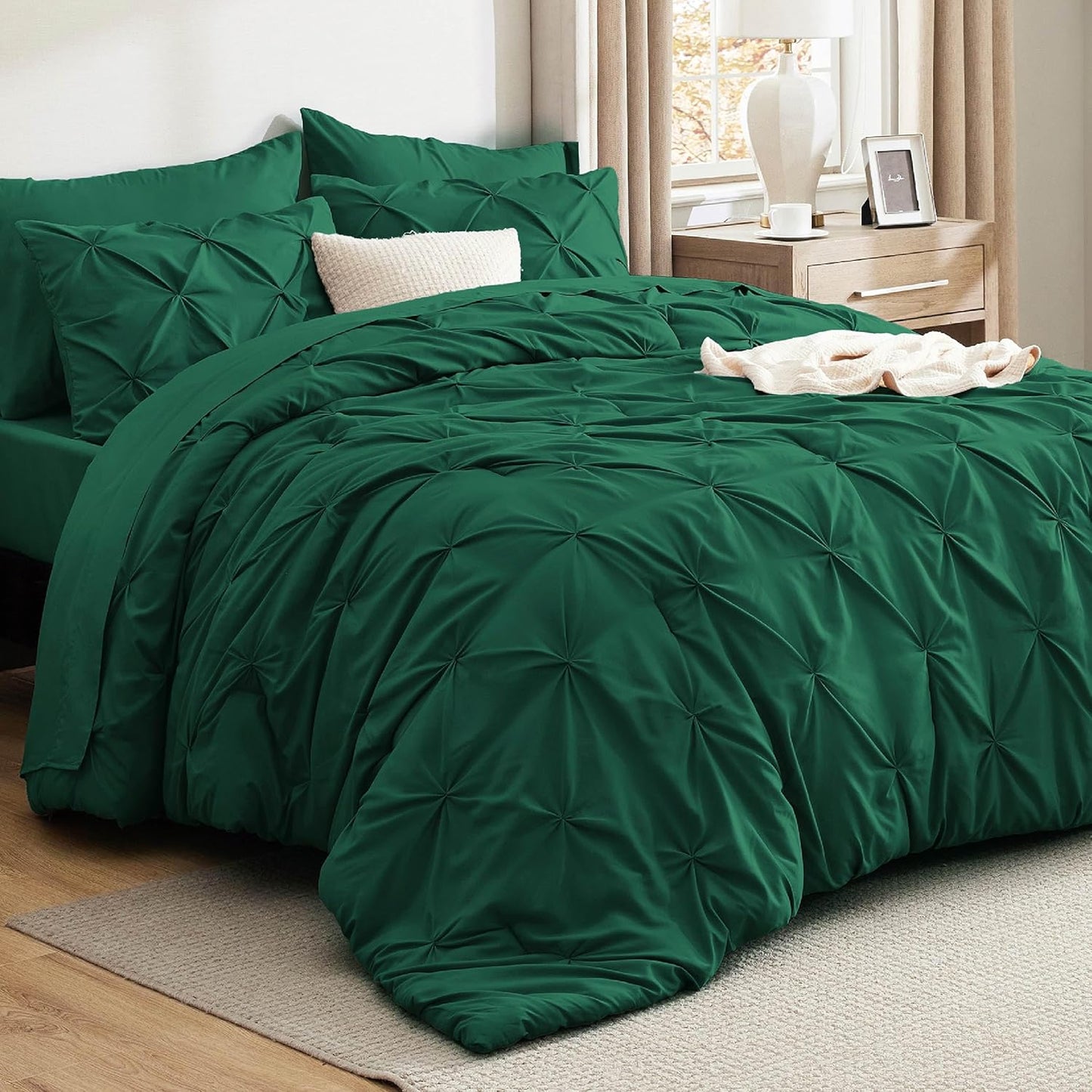 Bedsure Queen Comforter Set Dark Green - 7 Piece Bed in a Bag