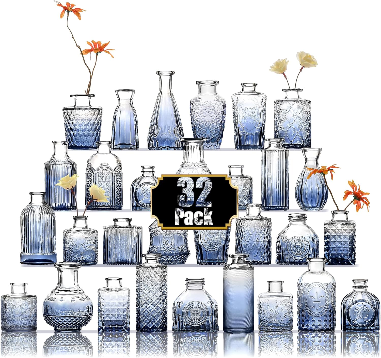 Vintage Blue Bud Vases Set of 32 for Stunning Centerpieces