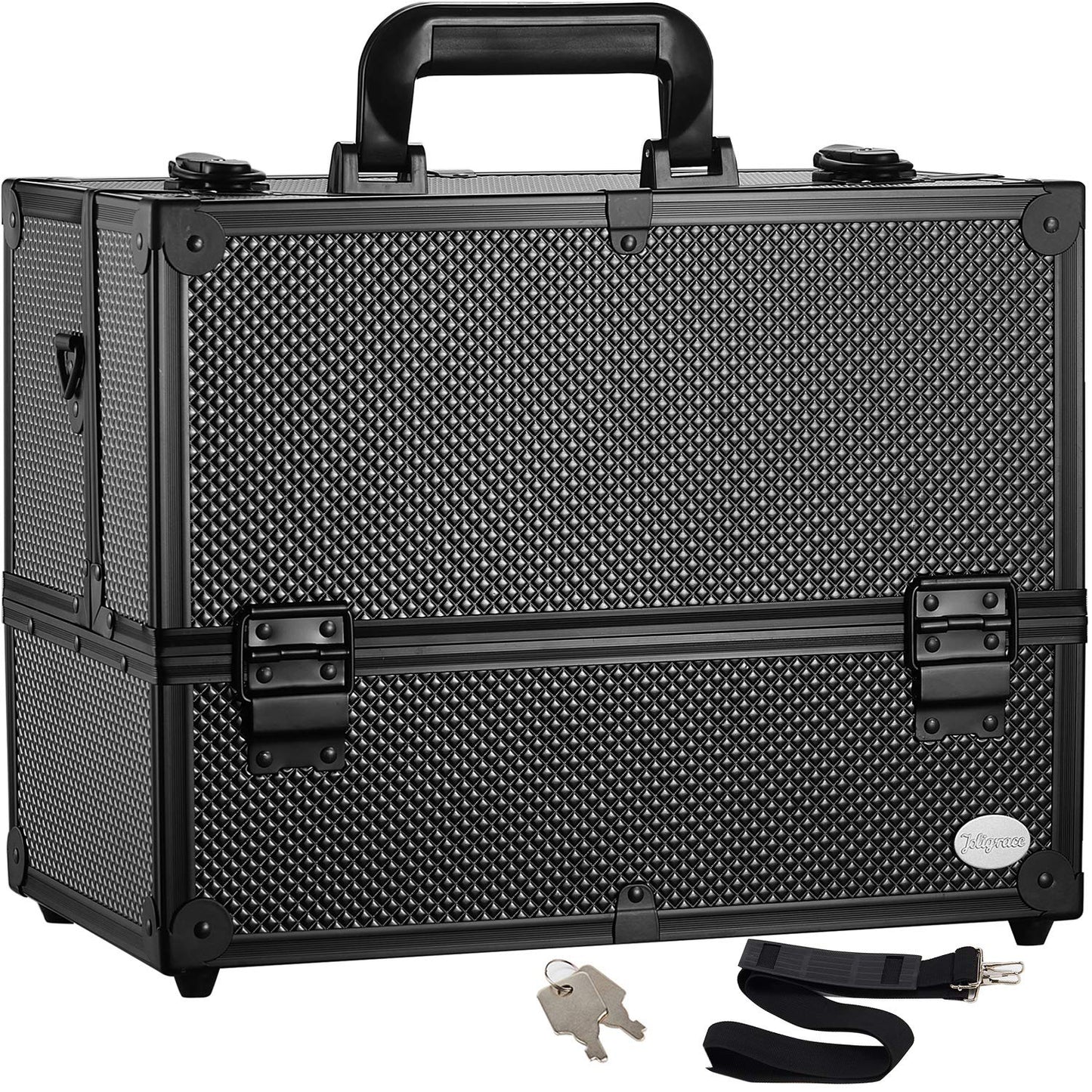 Joligrace Makeup Train Case with Adjustable Trays for Storage