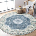 MUJOO Blue Round Rug 4ft - Stylish Washable Area Rug for Home