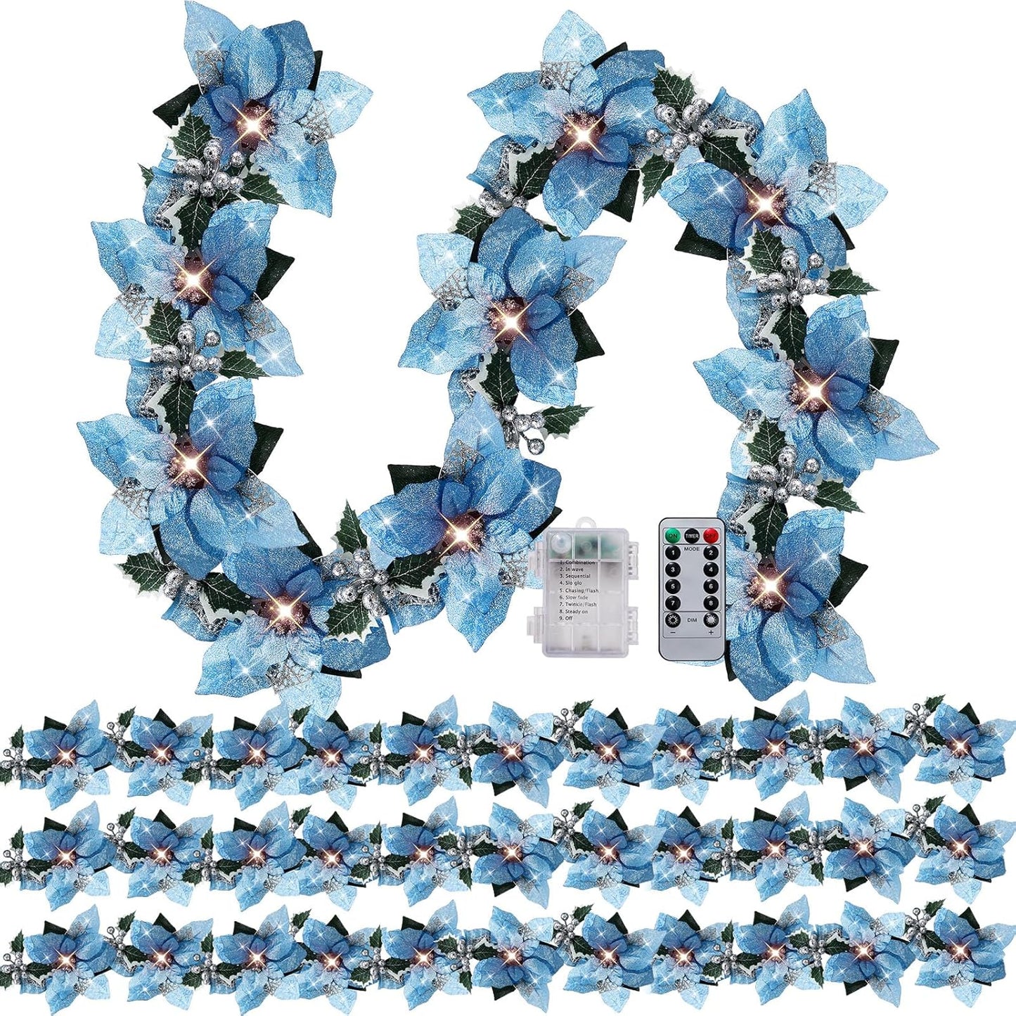 Prelit Poinsettia Christmas Garland with Lights for Decor