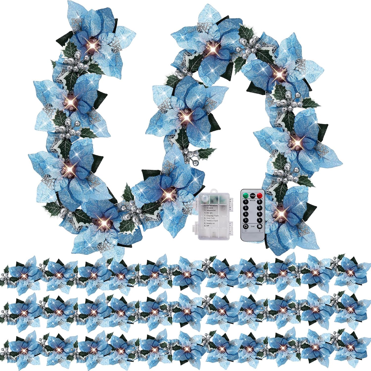 Prelit Poinsettia Christmas Garland with Lights for Decor