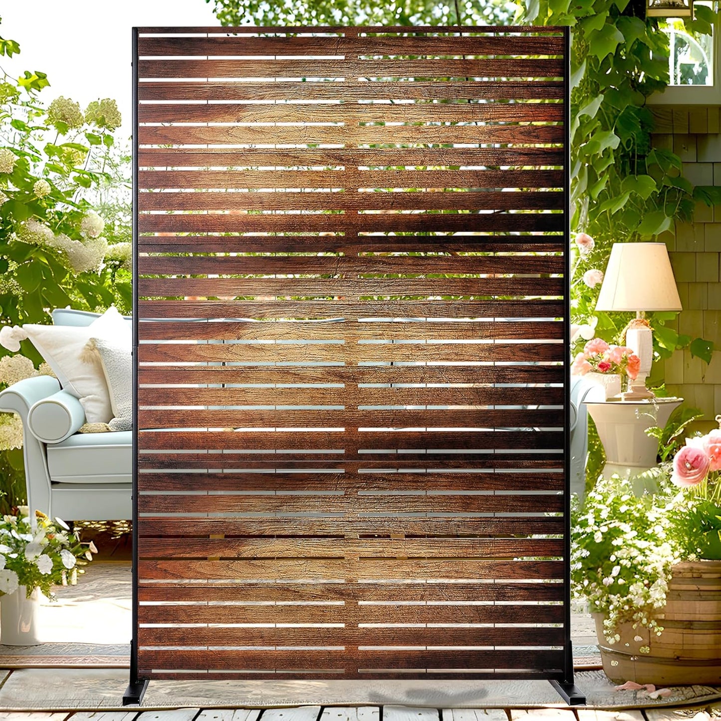 72in High Metal Outdoor Privacy Screen - Stylish 3 Panel Fence