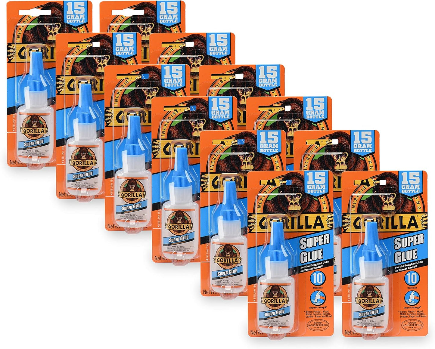 Gorilla Super Glue 15 Gram Pack of 12 for Strong Repairs