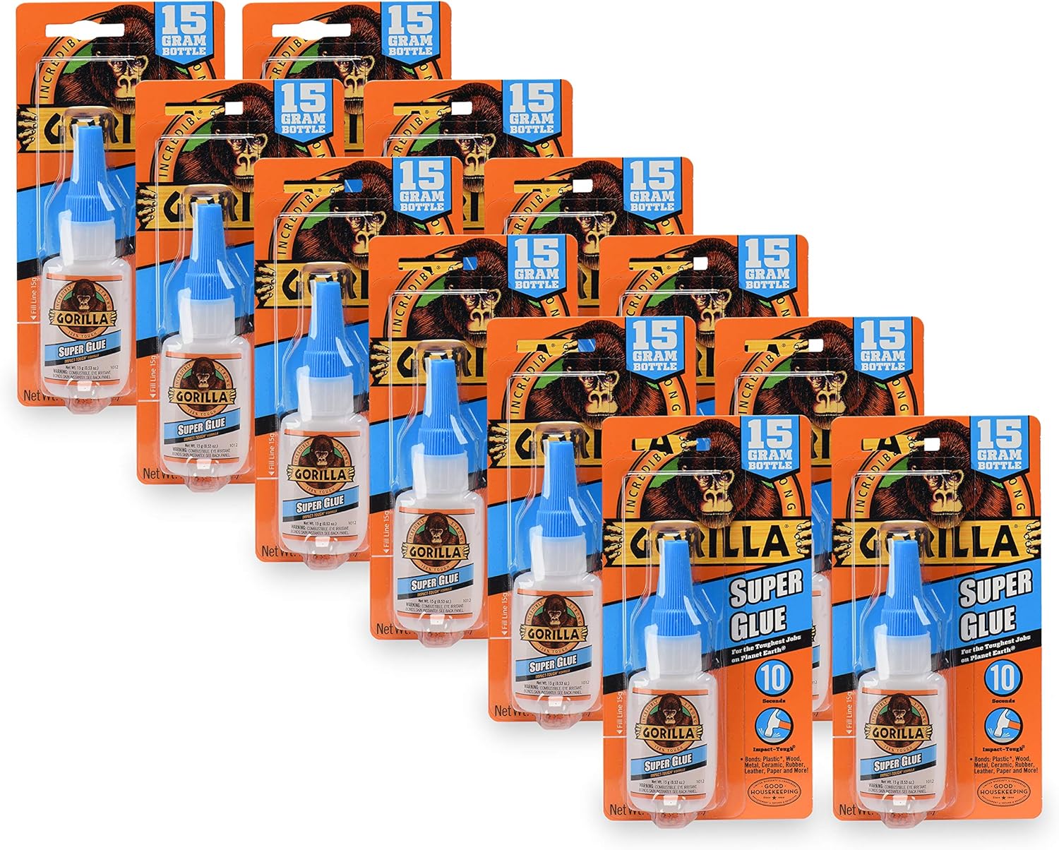 Gorilla Super Glue 15 Gram Pack of 12 for Strong Repairs