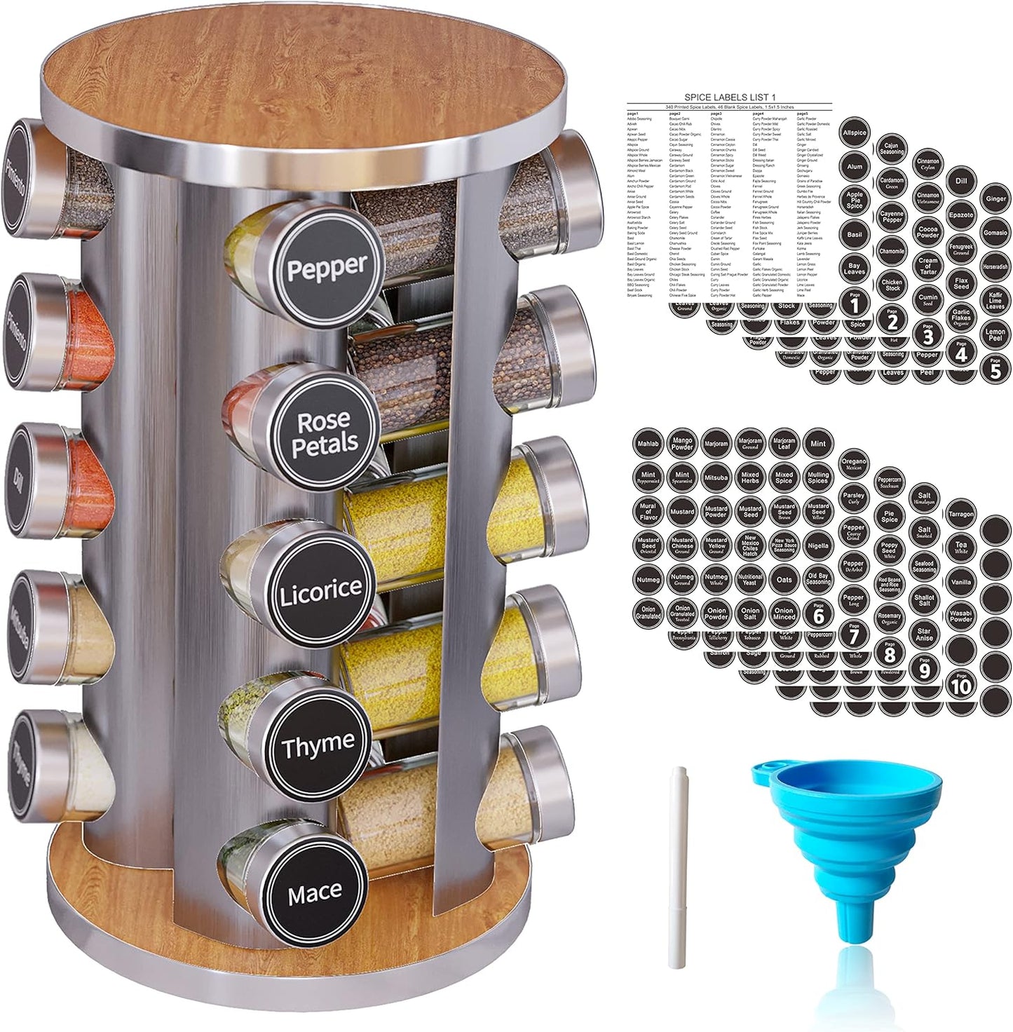 Revolving Spice Rack Set with 20 Jars for Kitchen Organization