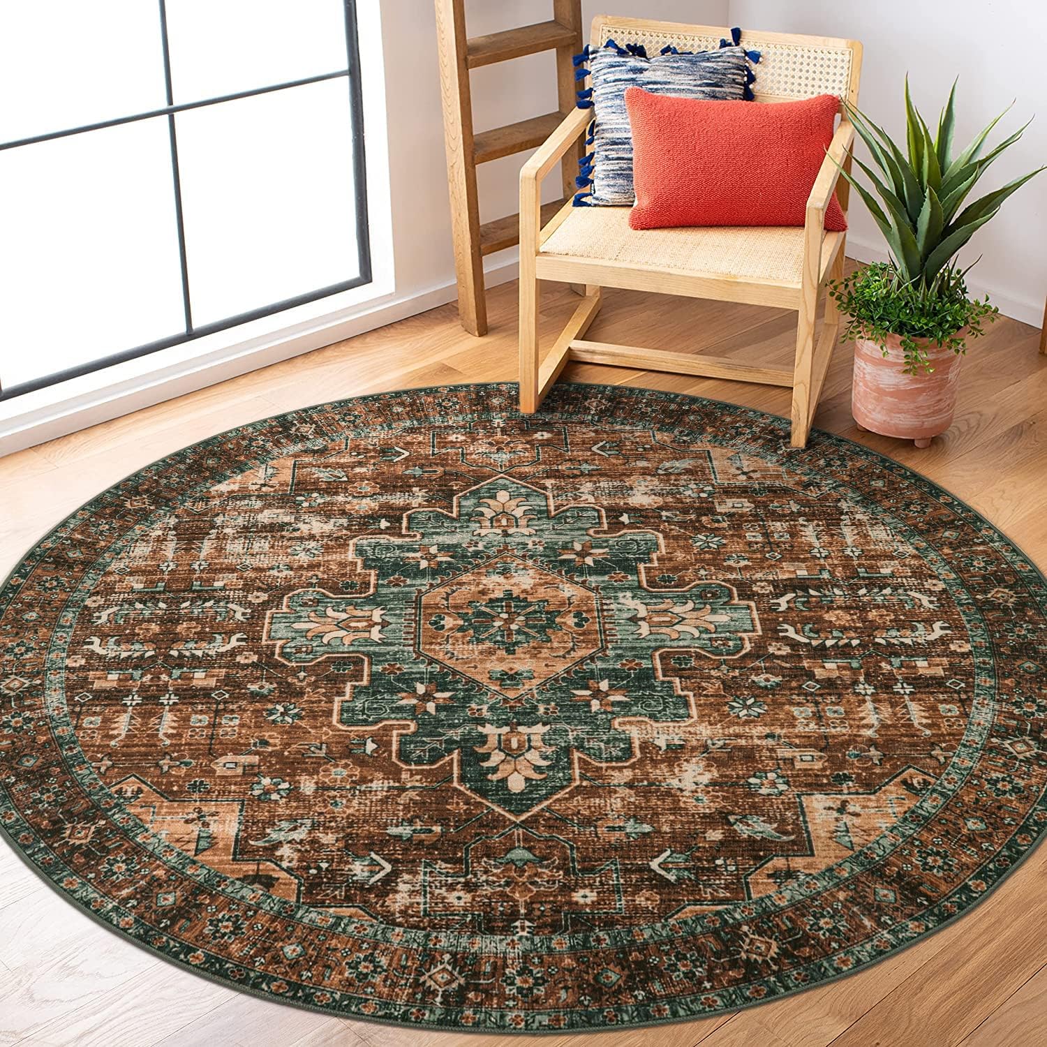 Moynesa Ultra-Thin Washable Round Rug for Vintage Entryway