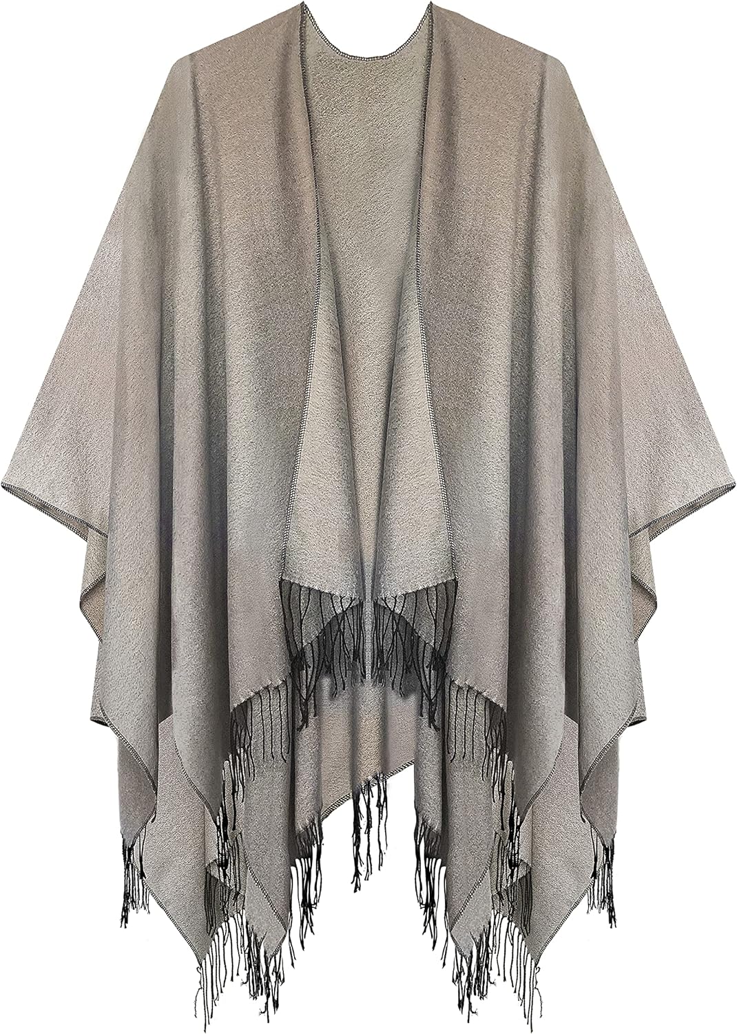 Urban CoCo Women's Printed Tassel Open Front Poncho Cape Wrap