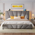 EnHomee King Size Bed Frame with Velvet Headboard and LED Lights