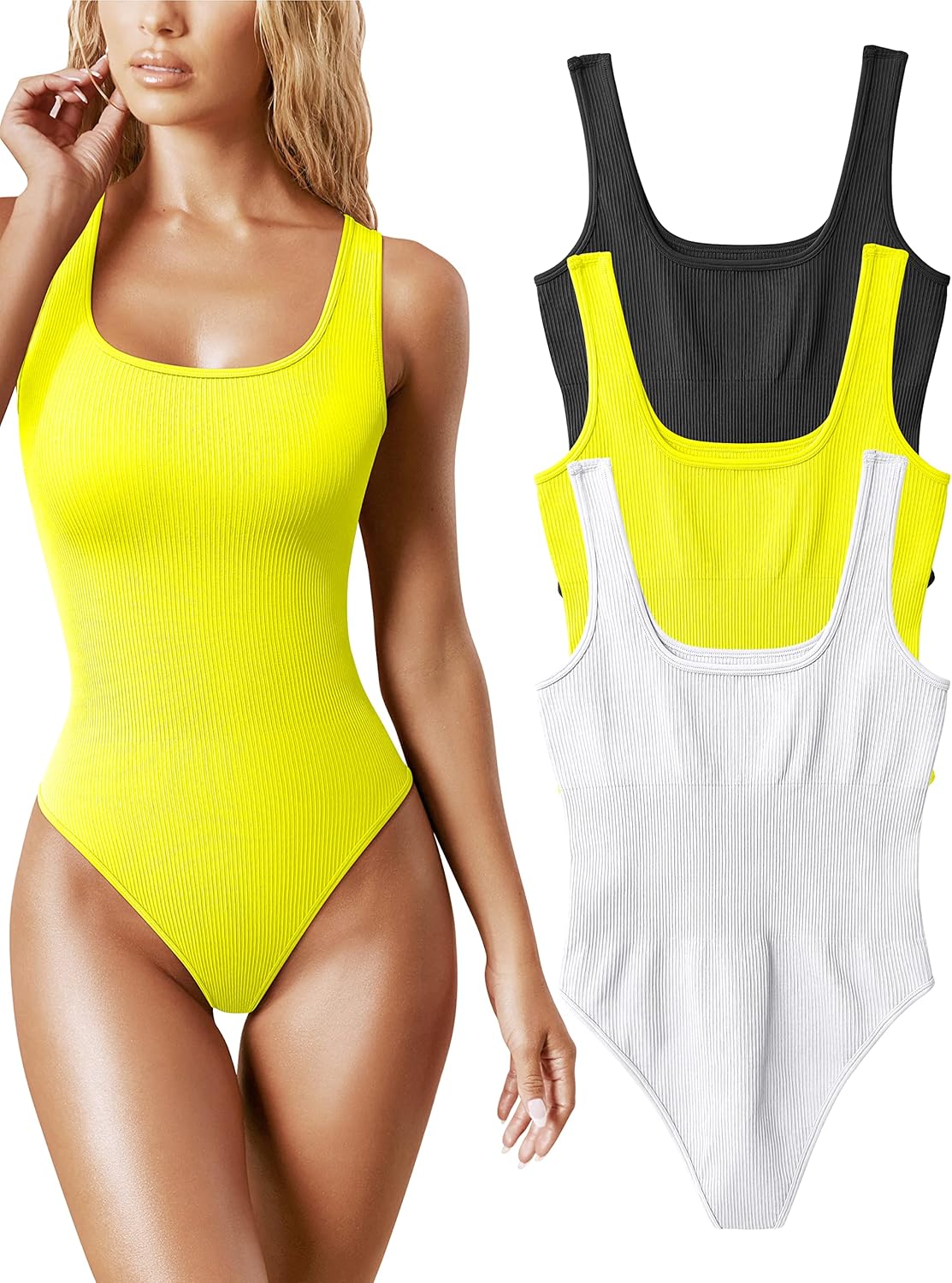 OQQ Women's 3 Piece Bodysuits with Sexy Ribbed Design for Trendy Style