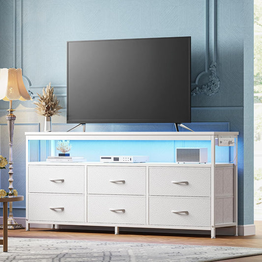 Huuger LED TV Stand Dresser with Power Outlets and Storage