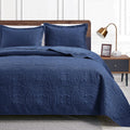 Love's cabin Quilts for Queen Bed Navy Blue - Lightweight Coin Pattern