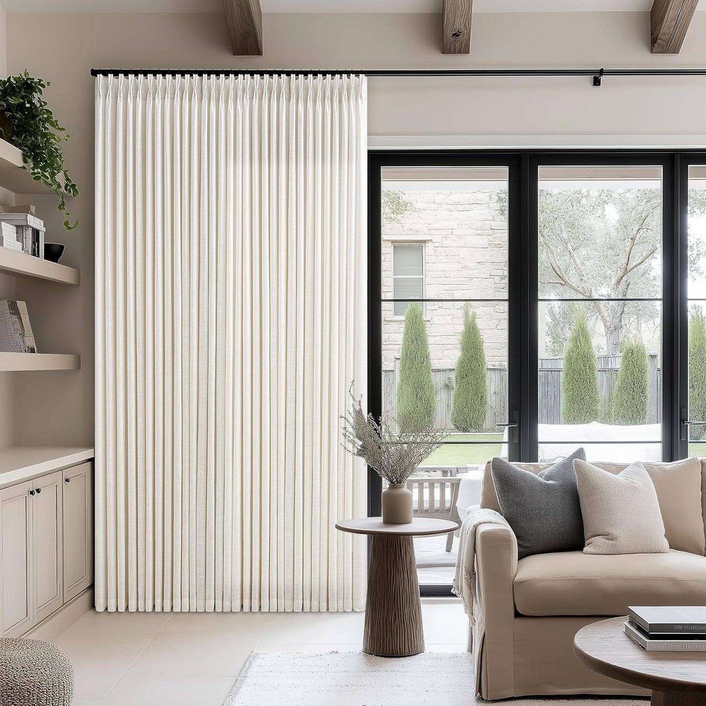 Pinch Pleated Extra Wide Linen Curtains for Patio Doors