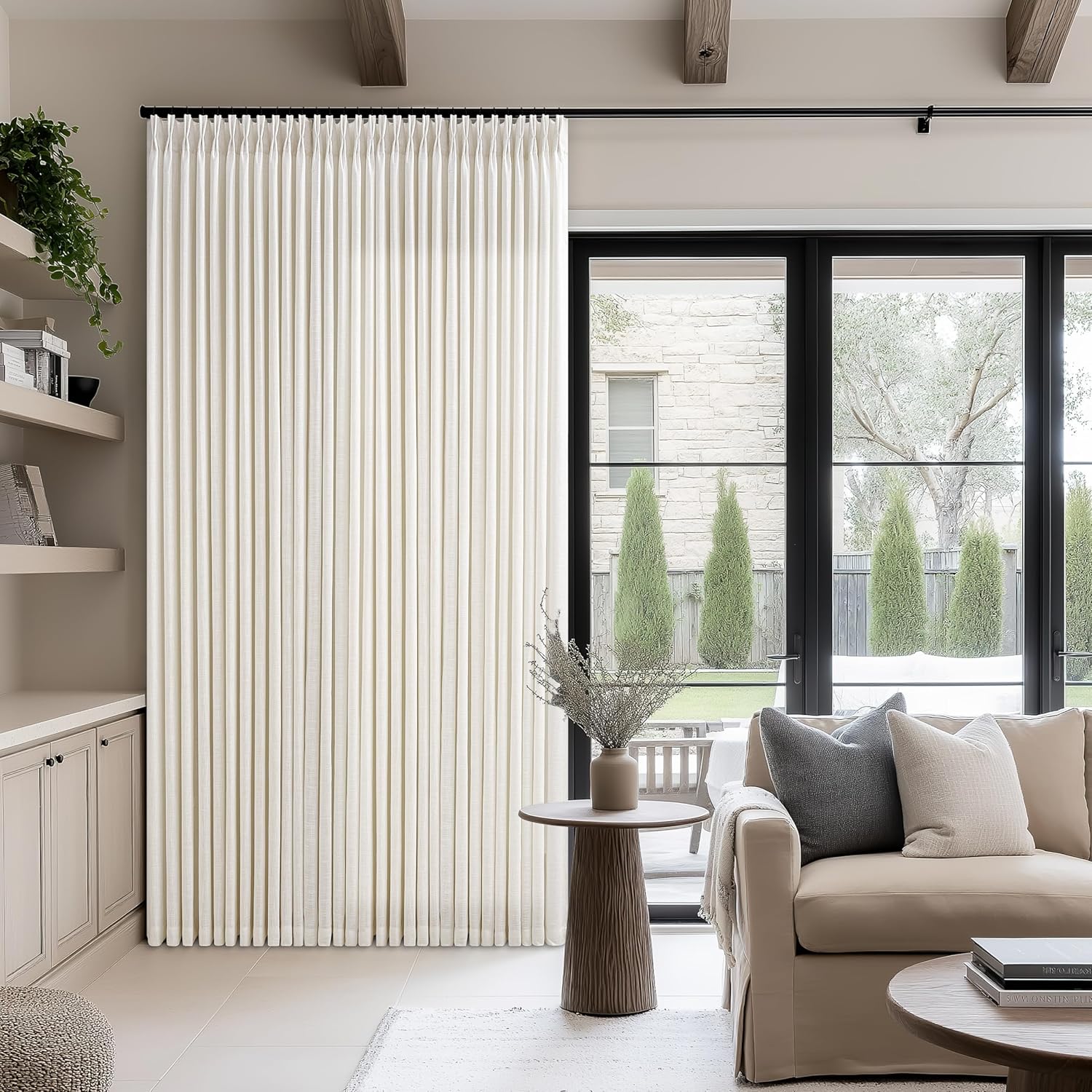 Pinch Pleated Extra Wide Linen Curtains for Patio Doors