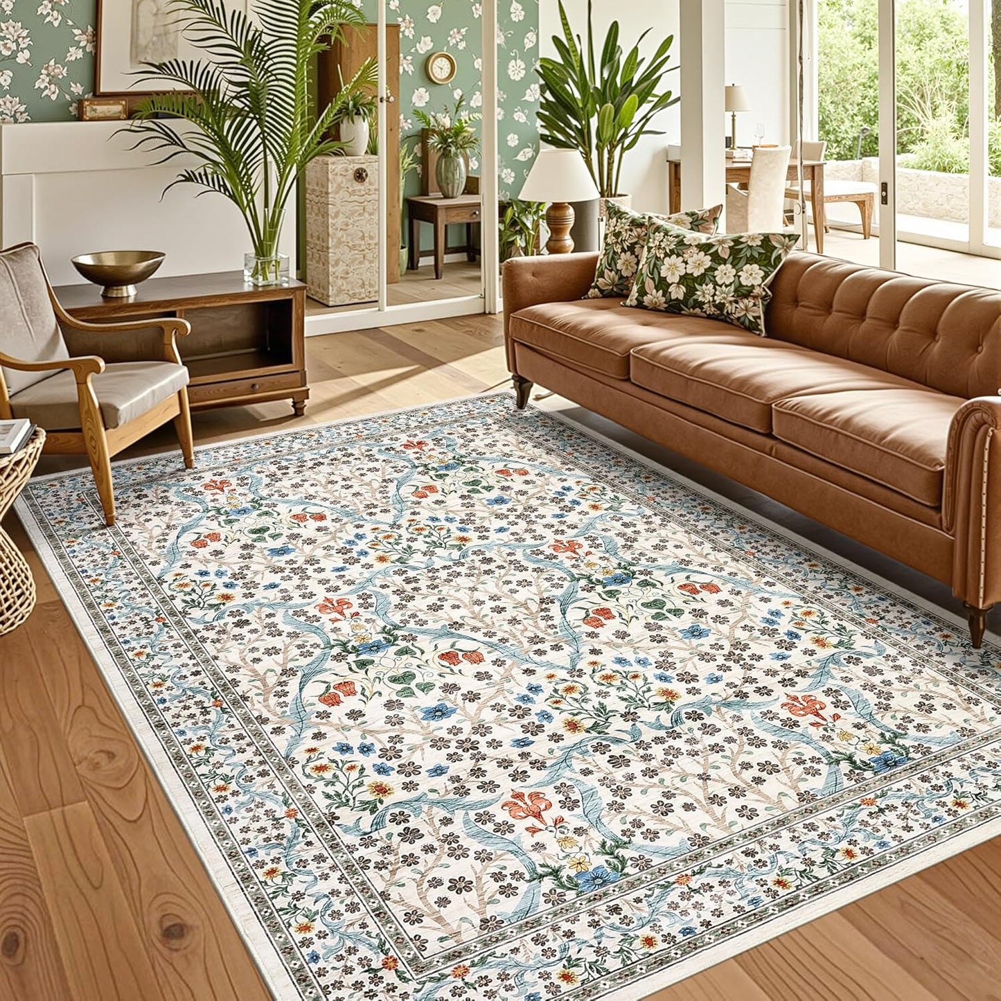 GarveeHome Floral Area Rugs 5x7 - Stylish Washable Indoor Carpet