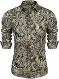 COOFANDY Men's Paisley Cotton Long Sleeve Shirt - Retro Floral Style
