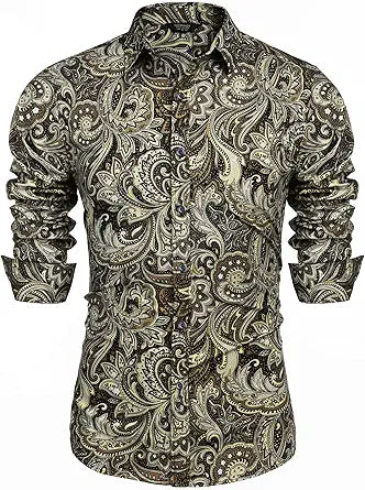 COOFANDY Men's Paisley Cotton Long Sleeve Shirt for Casual Style