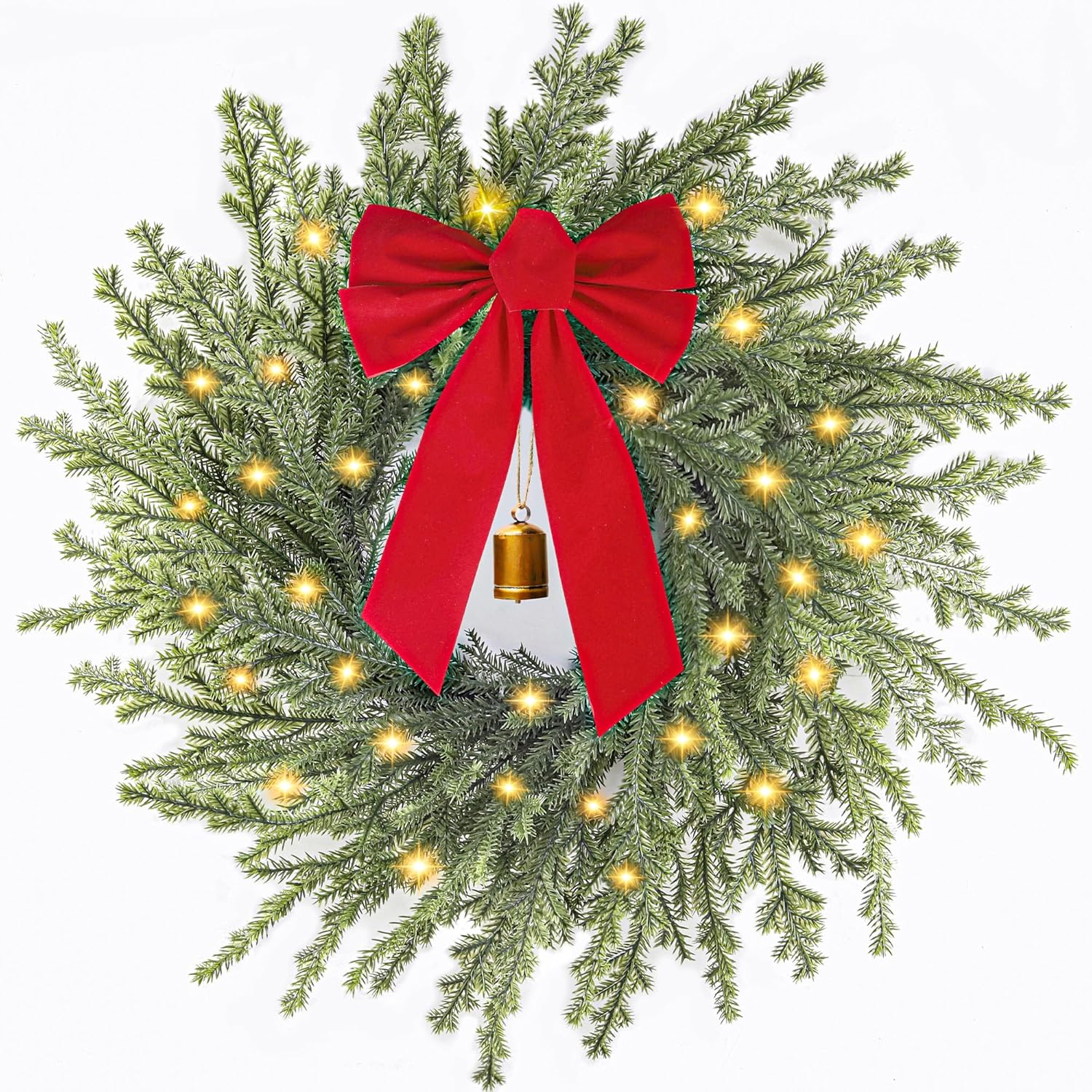 Norfolk Pine Christmas Wreath with Lights for Holiday Decor