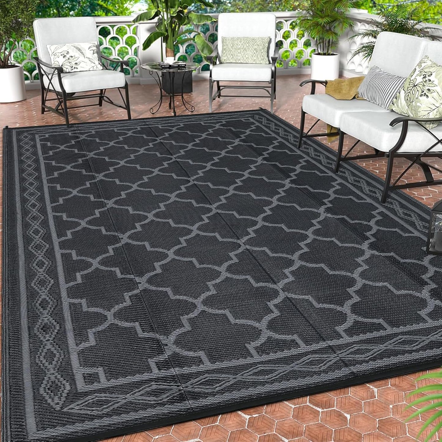 GAOMON Reversible Outdoor Rug 9ftx18ft Waterproof Plastic Straw