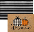 Fall Coir Door Mat Set with Striped Rug - Pumpkin Welcome Porch Pair