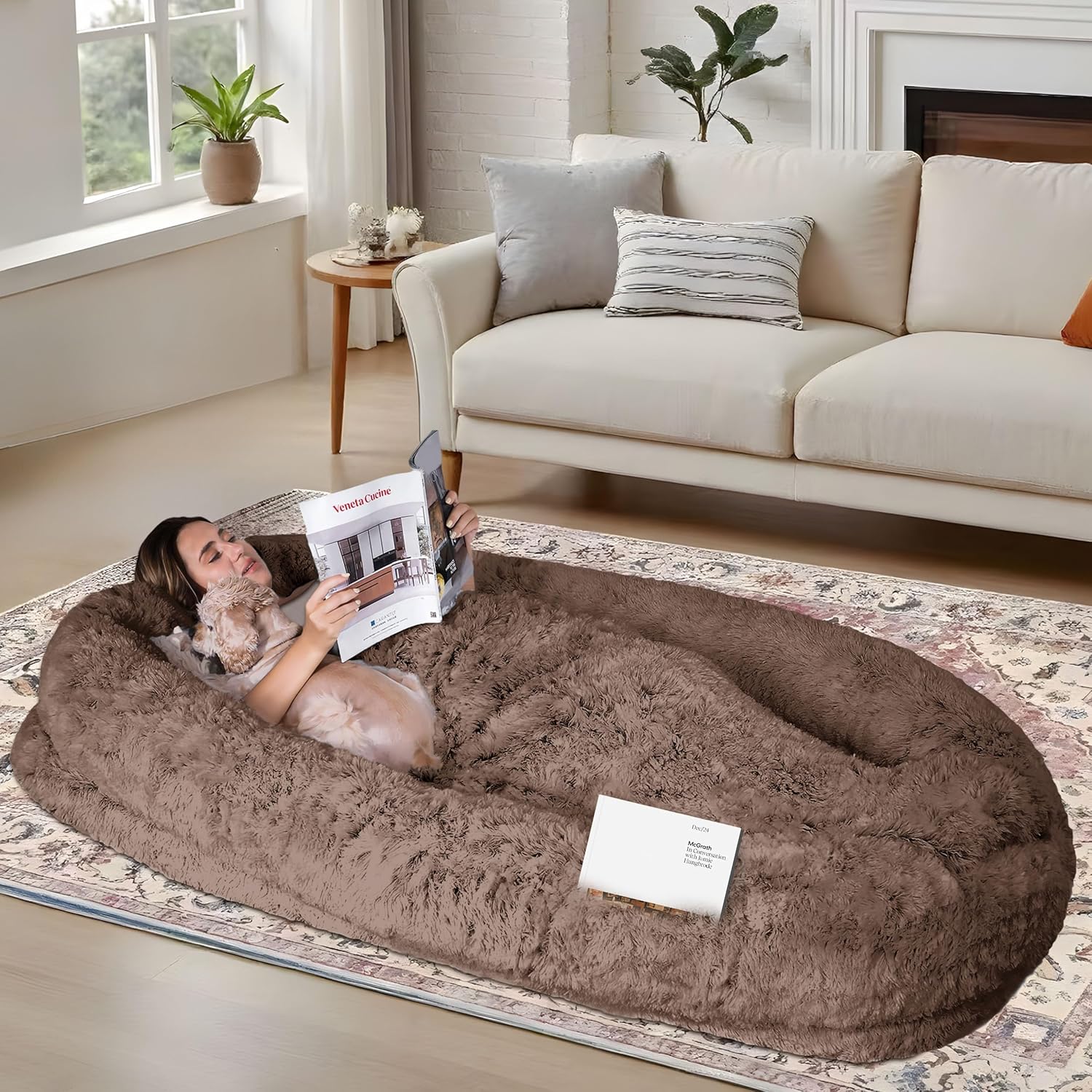 71in Human Dog Bed with Orthopedic Foam and Blanket for Comfort