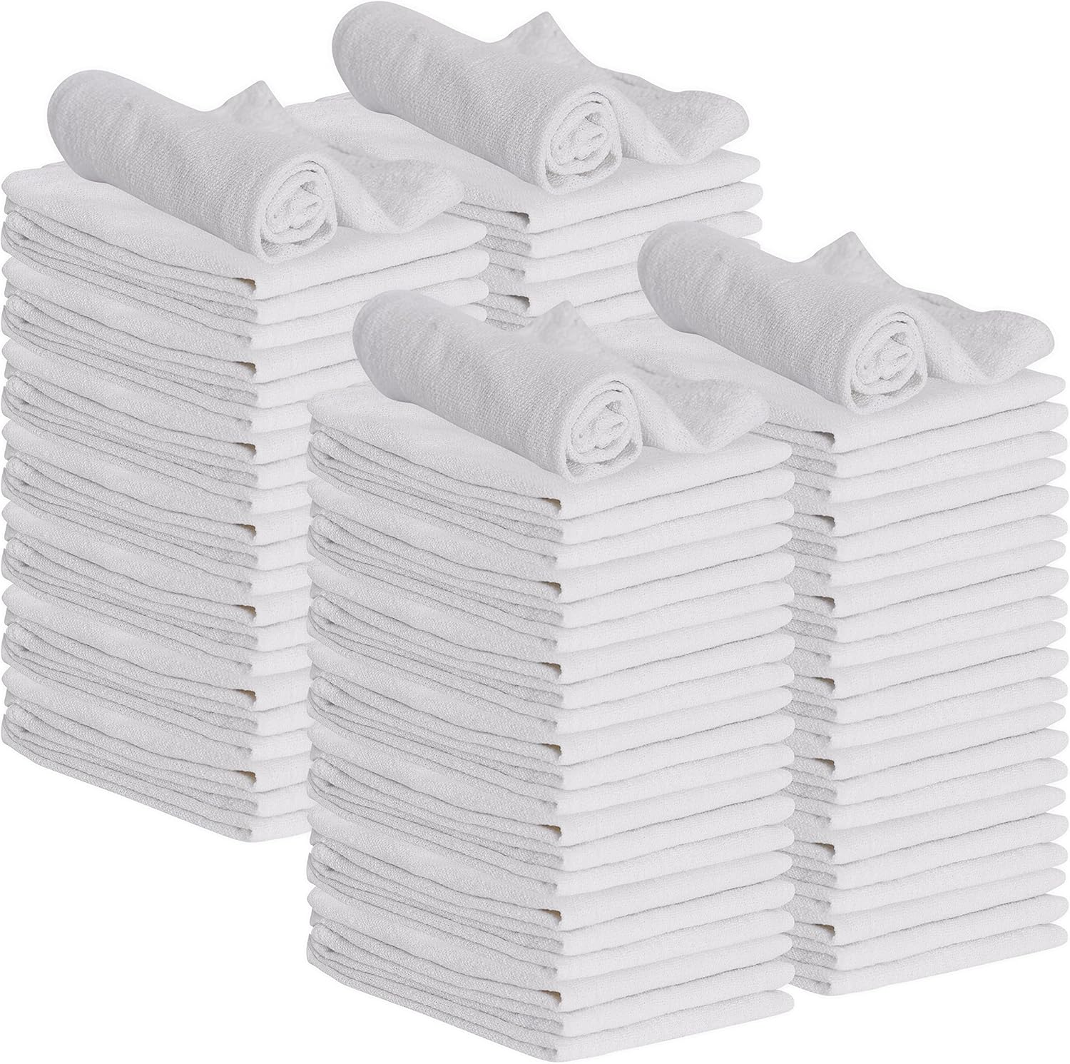 100 Pack 12x14 White Shop Towels - Super Absorbent Cotton Rags