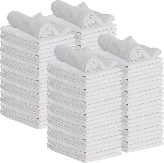 100 Pack 12x14 White Shop Towels - Super Absorbent Cotton Rags