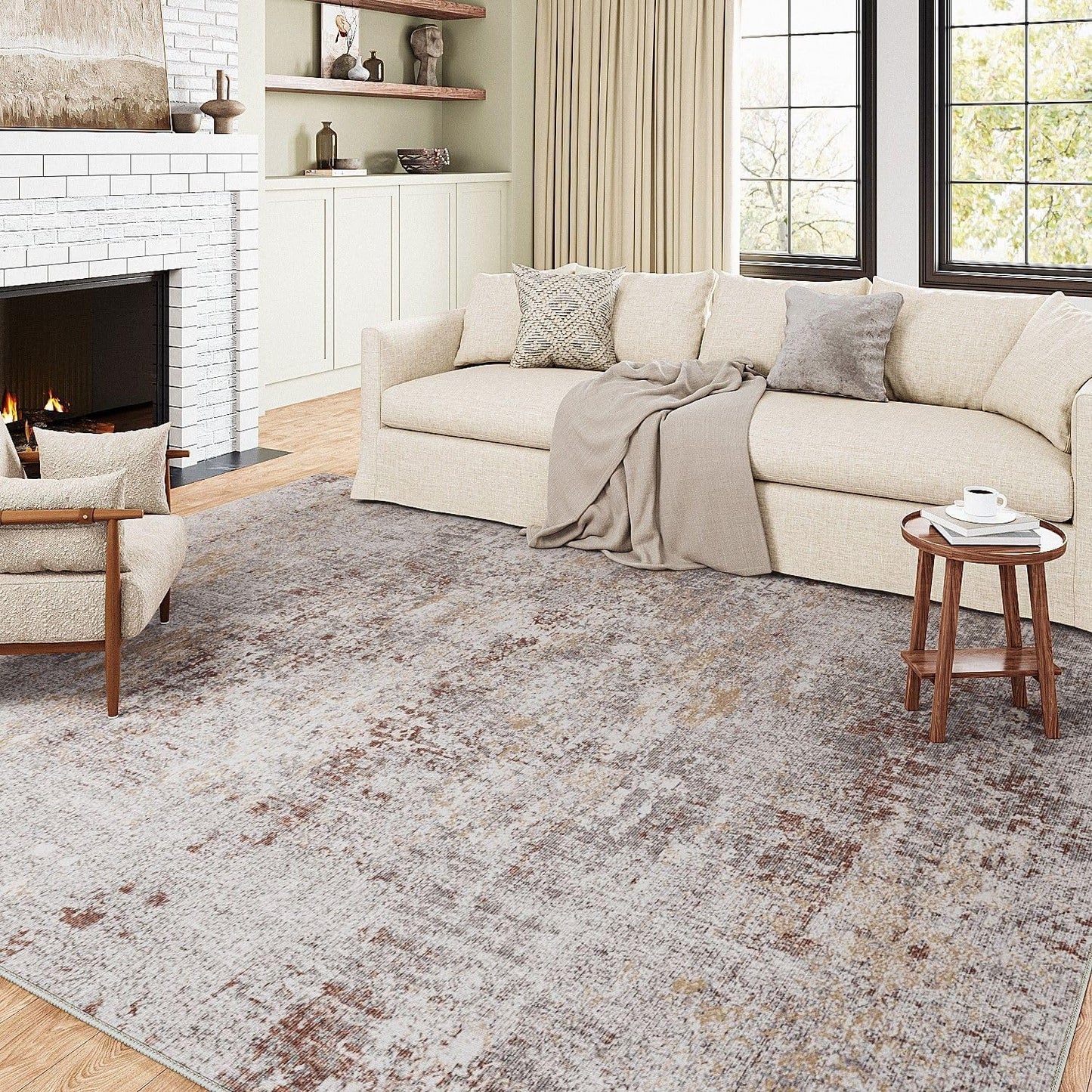 Modern Abstract Gray Brown Area Rug 6x9 for Any Room Decor