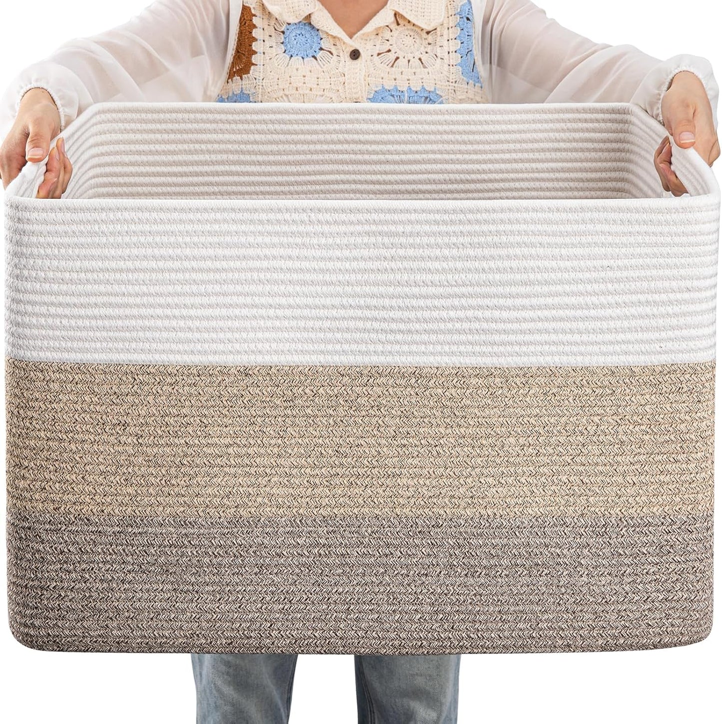 Large Cotton Rope Basket for Storage - 25x16x16 in Gradient Yellow