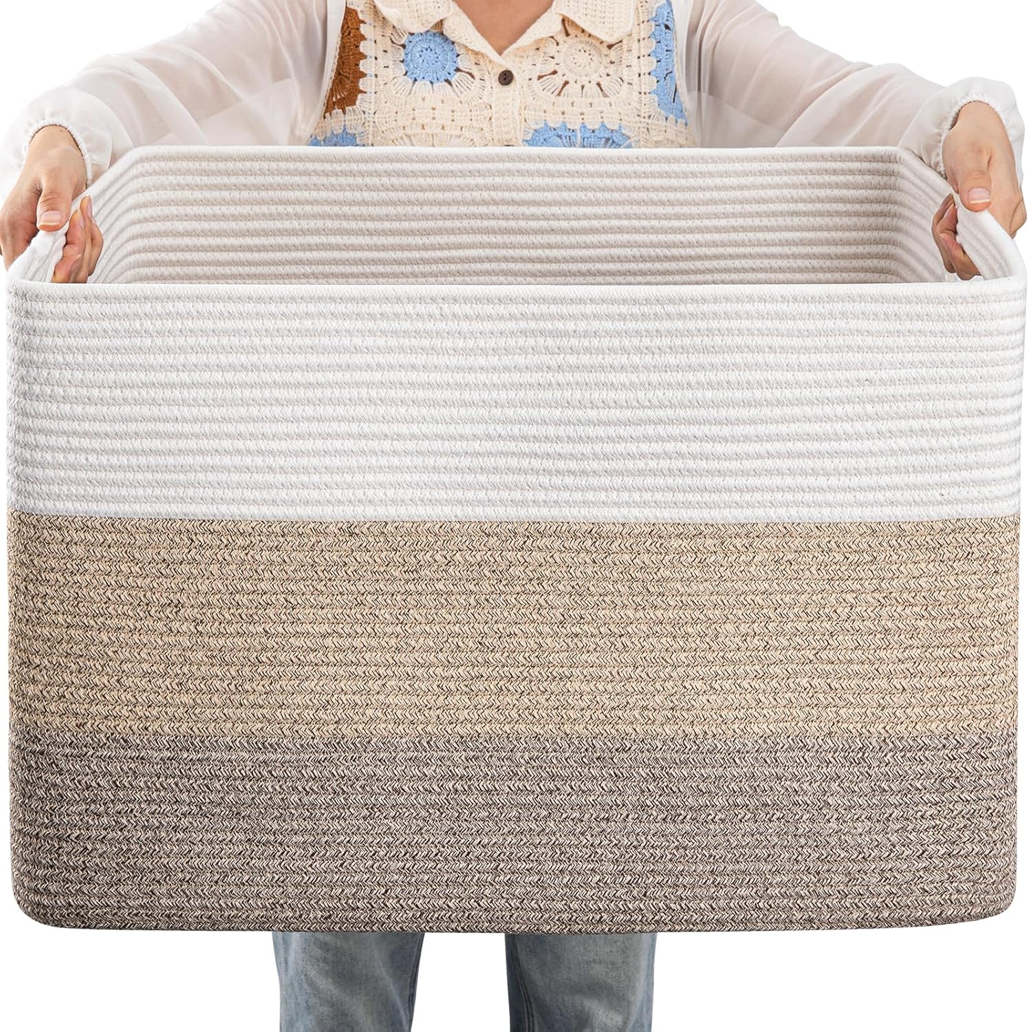 Large Cotton Rope Basket for Storage - 25x16x16 in Gradient Yellow