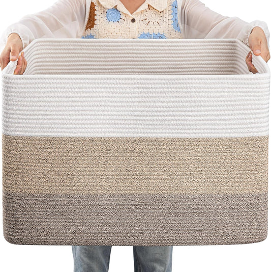 Large Cotton Rope Basket for Storage - 25x16x16 in Gradient Yellow
