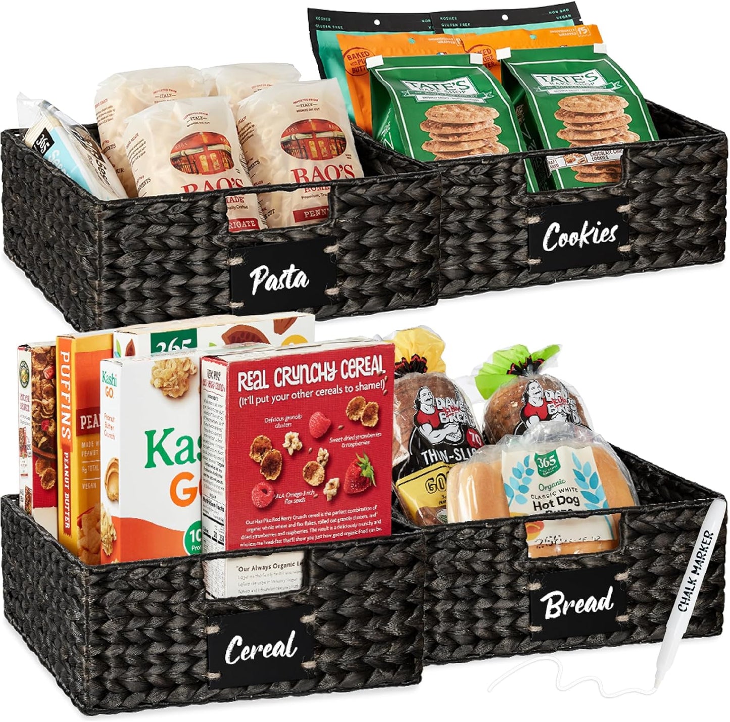 Woven Organizers Set of 4 Water Hyacinth Pantry Baskets