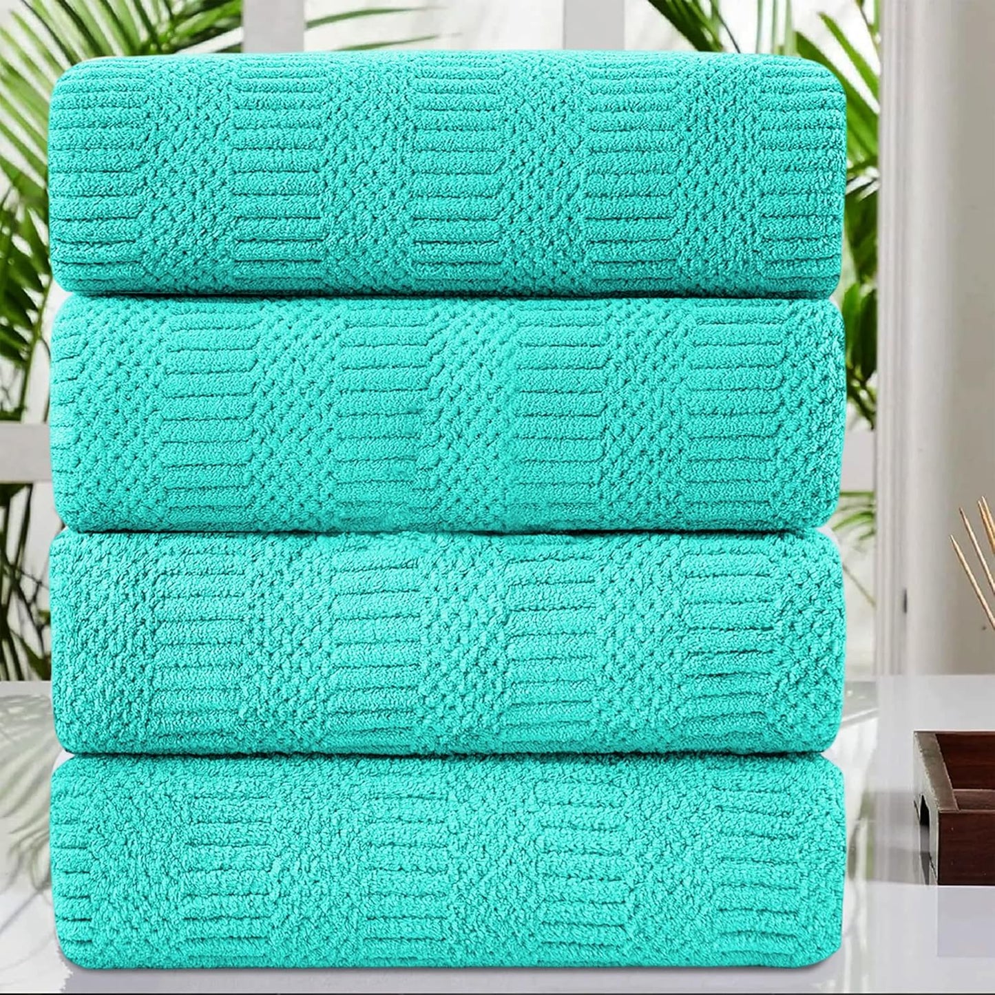 4 Pcs Blue Green Large Bath Towel Set for Ultimate Comfort