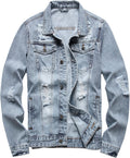 Men's Slim Fit Ripped Denim Jacket - Lightweight RANMCC Coat